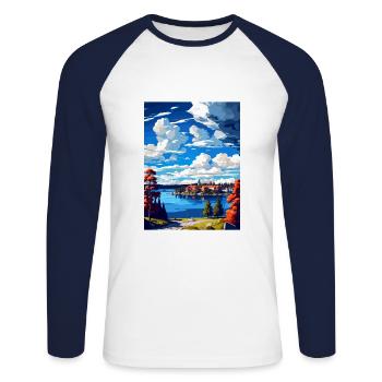 Ostersund Suède Vintage voyage affiche Souvenir - T-shirt baseball manches longues Homme - blanc/marine - Devant - Nik (191cm)