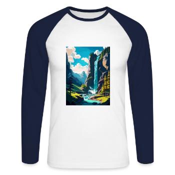 Trummelbachfälle Schweiz Reiseplakat - Unisex Baseballshirt langarm - Weiß/Navy - Vorne - Nik (191cm)