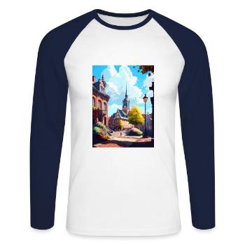 Lund Sweden Vintage Travel Poster WPA Souvenir - Unisex Long Sleeve Baseball T-Shirt - white/navy - Front - Nik (191cm)