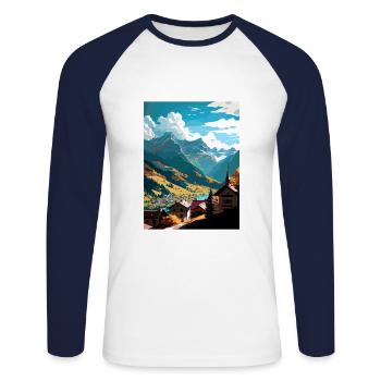 Sion Schweiz Vintage Reiseposter Souvenir - Unisex Baseballshirt langarm - Weiß/Navy - Vorne - Nik (191cm)