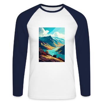 Brienzer Rothorn Schweiz Vintage Reiseposter - Unisex Baseballshirt langarm - Weiß/Navy - Vorne - Nik (191cm)