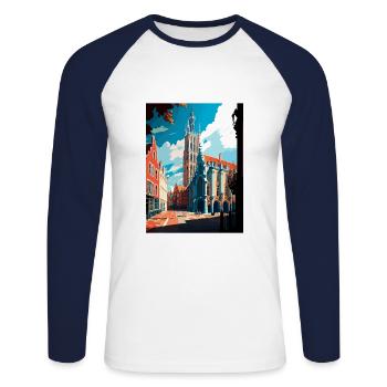 Louvain Belgique Affiche de voyage vintage WPA Souvenir - T-shirt baseball manches longues Homme - blanc/marine - Devant - Nik (191cm)