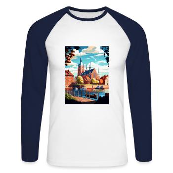 Orebro Sweden Vintage Travel Poster WPA Souvenir - Unisex Long Sleeve Baseball T-Shirt - white/navy - Front - Nik (191cm)