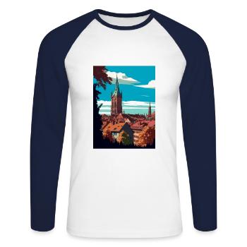 Freiburg Im Breisgau Germany Vintage Travel Poster - Unisex Long Sleeve Baseball T-Shirt - white/navy - Front - Nik (191cm)