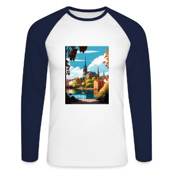 Linköping Suède Vintage voyage affiche Souvenir - T-shirt baseball manches longues Homme - blanc/marine - Devant - Nik (191cm)