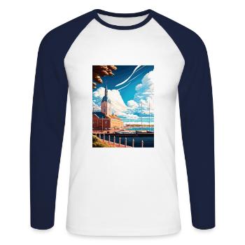 Jonköping Suède Vintage voyage affiche Souvenir - T-shirt baseball manches longues Homme - blanc/marine - Devant - Nik (191cm)