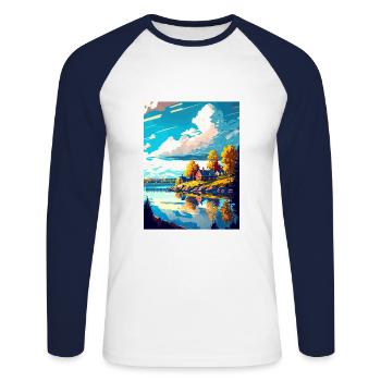 Umea Suède Vintage voyage affiche WPA Souvenir - T-shirt baseball manches longues Homme - blanc/marine - Devant - Nik (191cm)