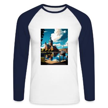 Helsingborg Sweden Vintage Travel Poster Souvenir - Unisex Long Sleeve Baseball T-Shirt - white/navy - Front - Nik (191cm)