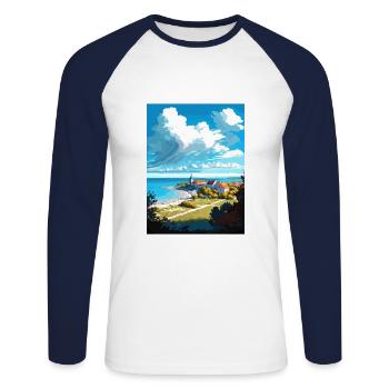 Gotland Suède Vintage voyage affiche WPA Souvenir - T-shirt baseball manches longues Homme - blanc/marine - Devant - Nik (191cm)
