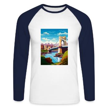 Bristol England Bridge Vintage Travel Poster WPA - Unisex Long Sleeve Baseball T-Shirt - white/navy - Front - Nik (191cm)