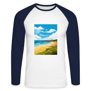 Porthgwidden Beach Cornwall Affiche de voyage Vintage - T-shirt baseball manches longues Homme - blanc/marine - Devant - Nik (191cm)