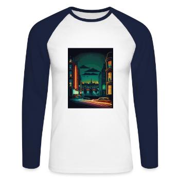 Dublin Skyline Irlande Vintage Travel Poster WPA - T-shirt baseball manches longues Homme - blanc/marine - Devant - Nik (191cm)