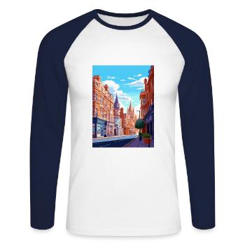Oxford Street London England Vintage Travel Poster - Unisex Long Sleeve Baseball T-Shirt - white/navy - Front - Nik (191cm)