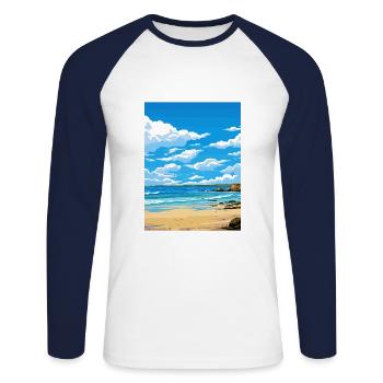 Porthgwidden Beach Cornwall Affiche de voyage Vintage - T-shirt baseball manches longues Homme - blanc/marine - Devant - Nik (191cm)