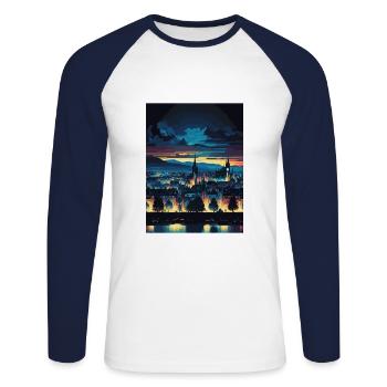 Invernessscape Europäisches Schottland Reiseposter - Unisex Baseballshirt langarm - Weiß/Navy - Vorne - Nik (191cm)