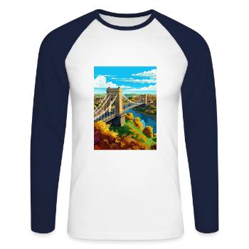 Bristol England Bridge Vintage Travel Poster WPA - Unisex Long Sleeve Baseball T-Shirt - white/navy - Front - Nik (191cm)