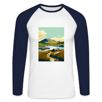 Connemara Decoration Ireland Vintage Travel Poster - Unisex Long Sleeve Baseball T-Shirt - white/navy - Front - Nik (191cm)