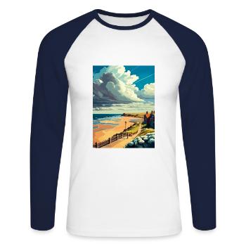 Saltburn au bord de la mer Angleterre Vintage voyage affiche - T-shirt baseball manches longues Homme - blanc/marine - Devant - Nik (191cm)