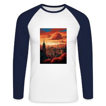 Edinburghscape European Scotland affiche de voyage - T-shirt baseball manches longues Homme - blanc/marine - Devant - Nik (191cm)