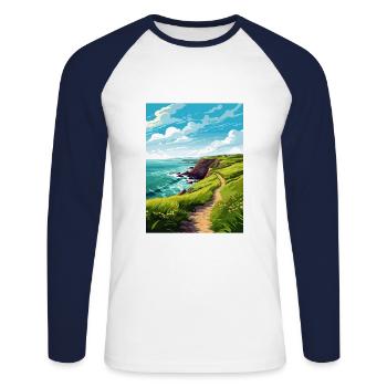 St Davids Head Pembrokeshire Vintage Travel Poster - Unisex Long Sleeve Baseball T-Shirt - white/navy - Front - Nik (191cm)