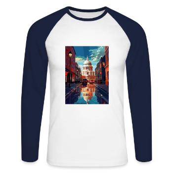 St Paul S cathédrale Londres Angleterre affiche de voyage - T-shirt baseball manches longues Homme - blanc/marine - Devant - Nik (191cm)