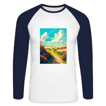 Affiche de voyage de randonnée sur le sentier national Ridgeway - T-shirt baseball manches longues Homme - blanc/marine - Devant - Nik (191cm)