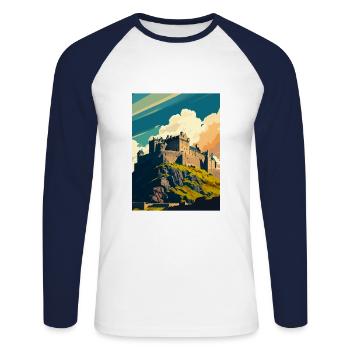 Stirling Scotland Castle Vintage Travel Poster WPA - T-shirt baseball manches longues Homme - blanc/marine - Devant - Nik (191cm)