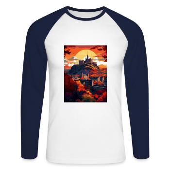 Edinburghscape European Scotland affiche de voyage - T-shirt baseball manches longues Homme - blanc/marine - Devant - Nik (191cm)
