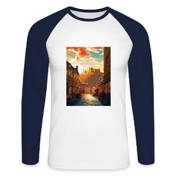 Edinburghscape European Scotland affiche de voyage - T-shirt baseball manches longues Homme - blanc/marine - Devant - Nik (191cm)