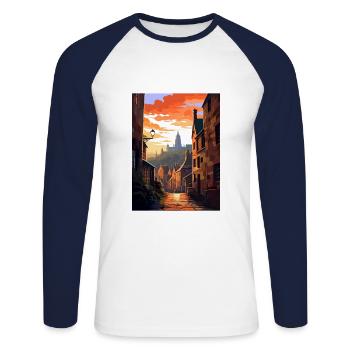 Edinburghscape European Scotland affiche de voyage - T-shirt baseball manches longues Homme - blanc/marine - Devant - Nik (191cm)