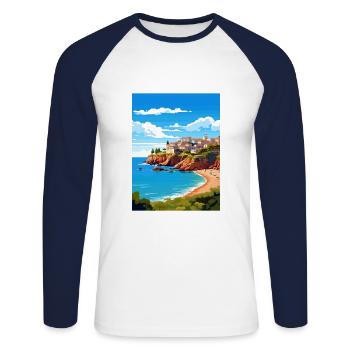 Costa Brava Spanien Vintage Reiseposter Souvenir - Unisex Baseballshirt langarm - Weiß/Navy - Vorne - Nik (191cm)
