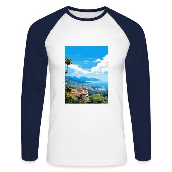 Îles Canaries Espagne Vintage voyage affiche WPA Art - T-shirt baseball manches longues Homme - blanc/marine - Devant - Nik (191cm)