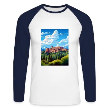 Alhambra Espagne Vintage voyage affiche WPA Souvenir - T-shirt baseball manches longues Homme - blanc/marine - Devant - Nik (191cm)