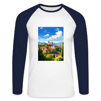 Grenade Espagne Vintage voyage affiche WPA Souvenir - T-shirt baseball manches longues Homme - blanc/marine - Devant - Nik (191cm)