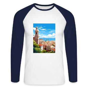 Malaga Espagne Vintage voyage affiche WPA Souvenir - T-shirt baseball manches longues Homme - blanc/marine - Devant - Nik (191cm)