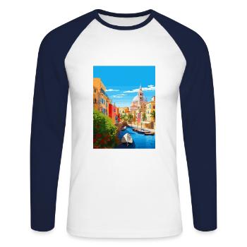 Cagliari Italie Vintage voyage affiche WPA Souvenir - T-shirt baseball manches longues Homme - blanc/marine - Devant - Nik (191cm)