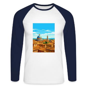 Bologne Décoration Italie Vintage Voyage Affiche WPA - T-shirt baseball manches longues Homme - blanc/marine - Devant - Nik (191cm)