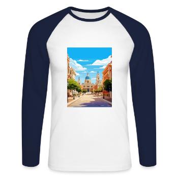 Valencia Spanien Vintage Reiseposter WPA Souvenir - Unisex Baseballshirt langarm - Weiß/Navy - Vorne - Nik (191cm)