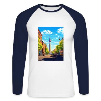 Berlin Deutschland Vintage Reiseposter WPA Souvenir - Unisex Baseballshirt langarm - Weiß/Navy - Vorne - Nik (191cm)