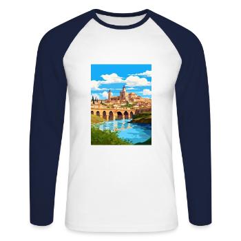 Cordoue Espagne Vintage voyage affiche WPA Souvenir - T-shirt baseball manches longues Homme - blanc/marine - Devant - Nik (191cm)