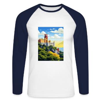 Sintra Portugal Vintage voyage affiche WPA Souvenir - T-shirt baseball manches longues Homme - blanc/marine - Devant - Nik (191cm)