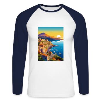 Sorrente Italie Vintage voyage affiche WPA Souvenir - T-shirt baseball manches longues Homme - blanc/marine - Devant - Nik (191cm)