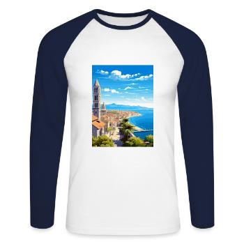 Split Kroatien Vintage Reiseposter WPA Souvenir - Unisex Baseballshirt langarm - Weiß/Navy - Vorne - Nik (191cm)