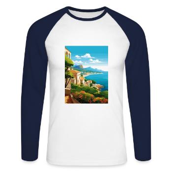 Costa Blanca Spain Vintage Travel Poster Souvenir - Unisex Long Sleeve Baseball T-Shirt - white/navy - Front - Nik (191cm)
