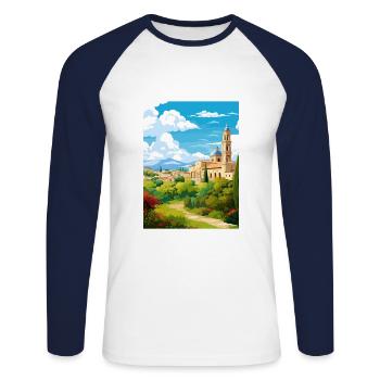 Cordoue Espagne Vintage voyage affiche WPA Souvenir - T-shirt baseball manches longues Homme - blanc/marine - Devant - Nik (191cm)