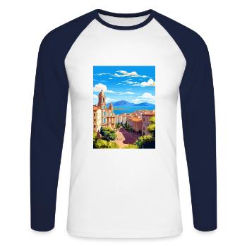Malaga Espagne Vintage voyage affiche WPA Souvenir - T-shirt baseball manches longues Homme - blanc/marine - Devant - Nik (191cm)