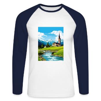 Ramsau Allemagne Berchtesgaden Vintage Travel Poster - T-shirt baseball manches longues Homme - blanc/marine - Devant - Nik (191cm)