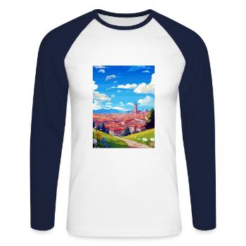 Pamplona Spanien Vintage Reiseposter WPA Souvenir - Unisex Baseballshirt langarm - Weiß/Navy - Vorne - Nik (191cm)