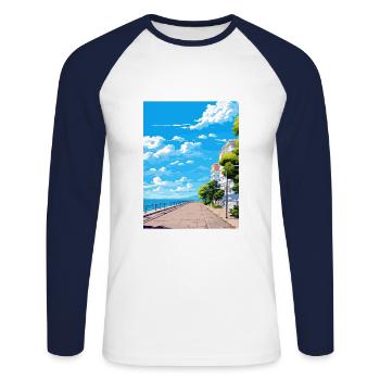 Thessaloniki Greece Decoration Travel Poster - Unisex Long Sleeve Baseball T-Shirt - white/navy - Front - Nik (191cm)