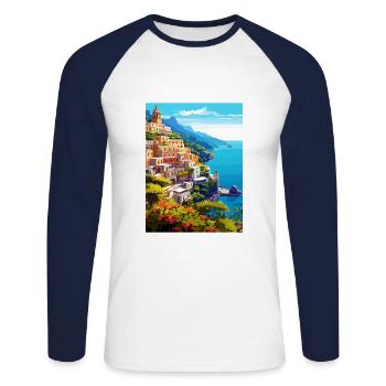 Amalfi Italie Décoration Vintage Voyage Affiche WPA - T-shirt baseball manches longues Homme - blanc/marine - Devant - Nik (191cm)